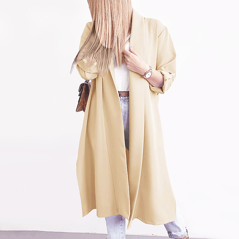 Title 19, Lengthened Solid Color Trench Coat Without Belt...