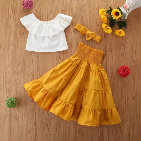 Net Red Girls Children's Clothing Ruffled Tops Waist Lanterns