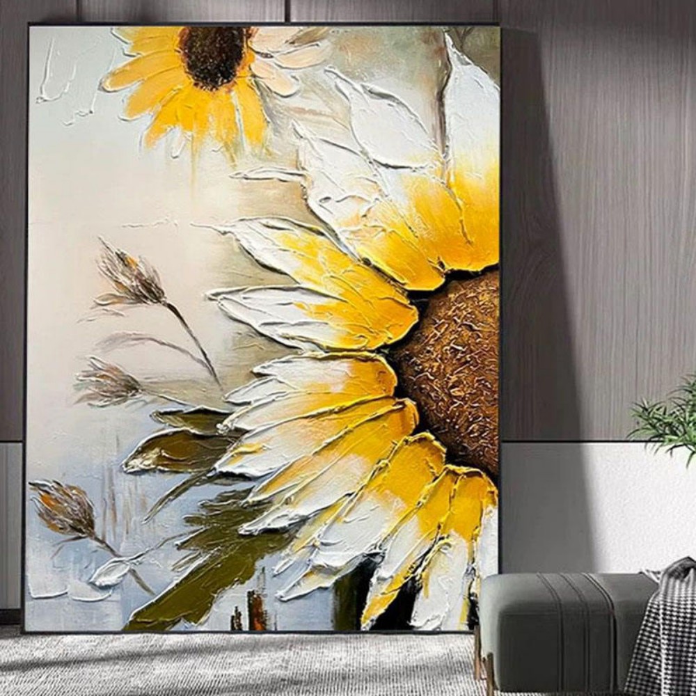 Handmade Oil Painting Canvas Wall Art Decoration Sunflower Modern Texture For Home Living Room Decor Rolled Frameless Unstretched Painting