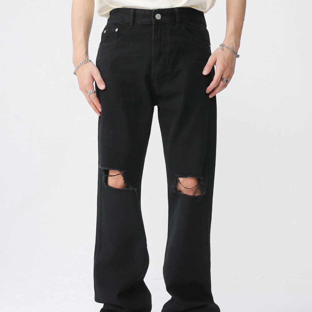 Casual Korean-style Slim-fit Denim Pants With Ripped Mop