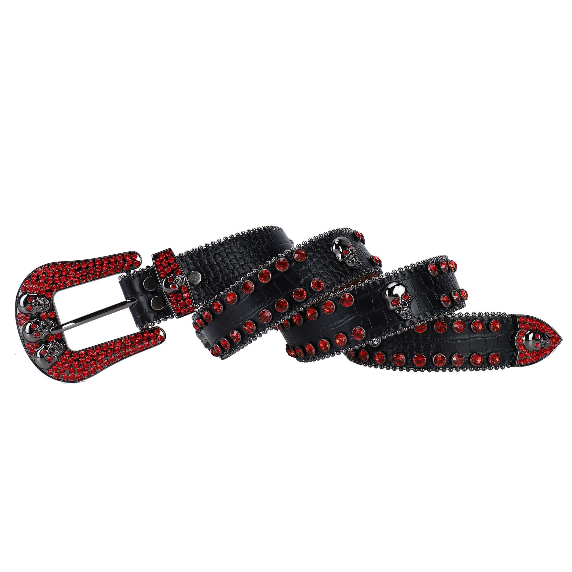 Title 3, Rhinestone Belt Black Red Inlaid Punk