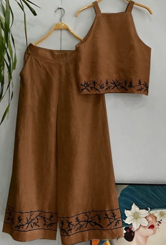 Simple Two-piece Set Of Suspender Wide-leg Pants For Women