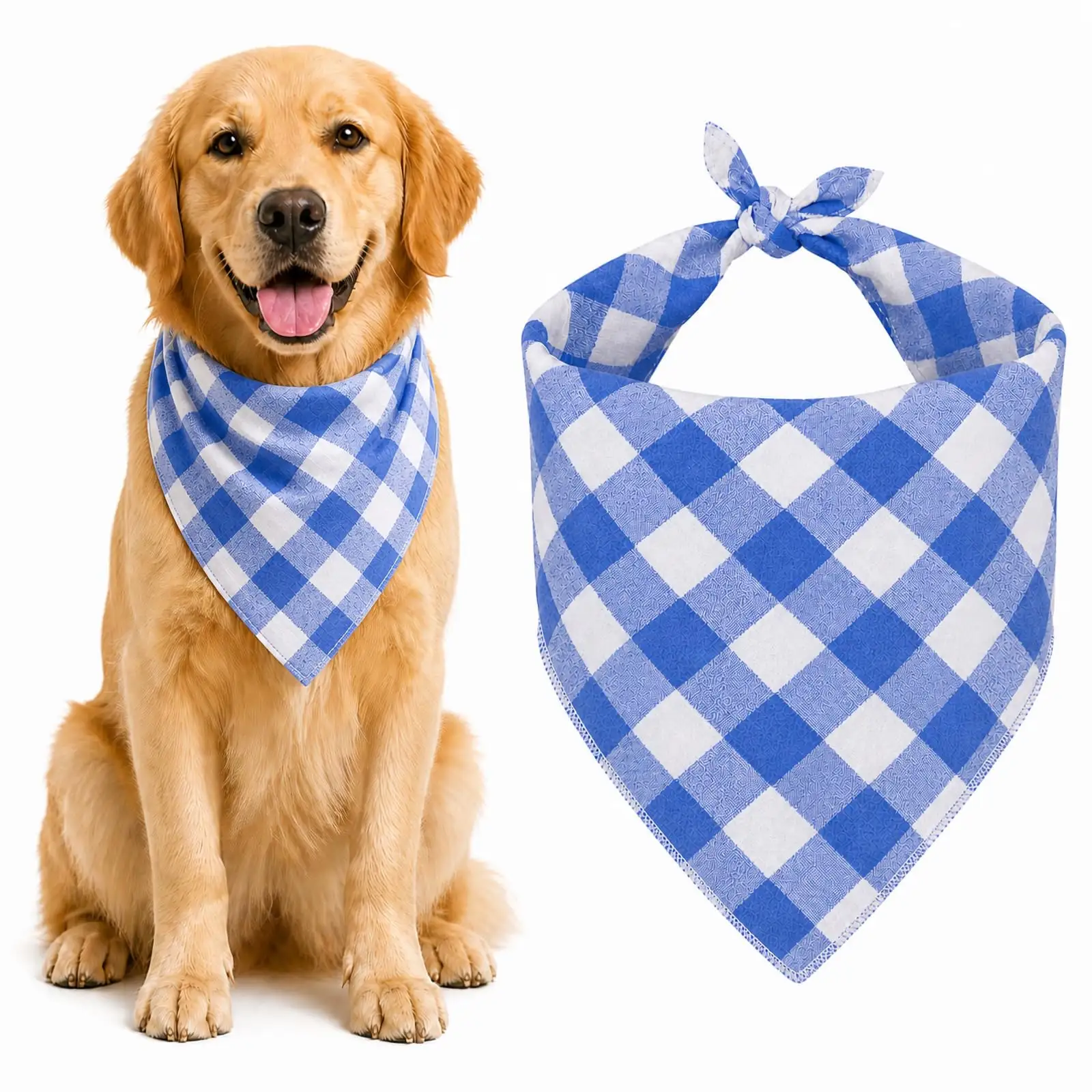 Blue & White Plaid Dog Bandana 1