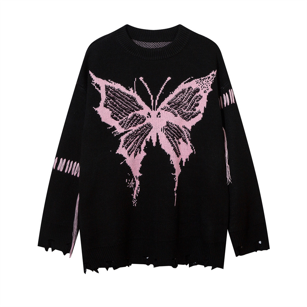 Idle Style Butterfly Jacquard Round Neck Sweater For Men