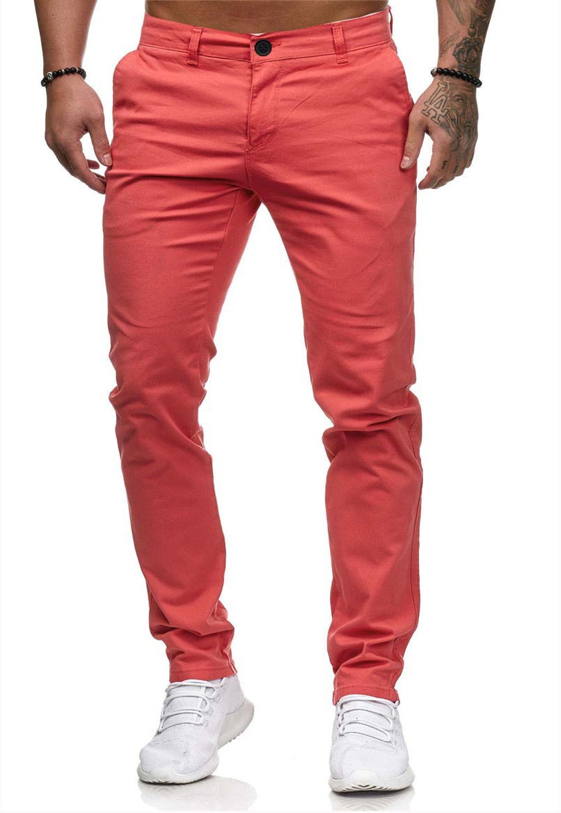 Title 3, Mens solid color straight casual slim trousers...