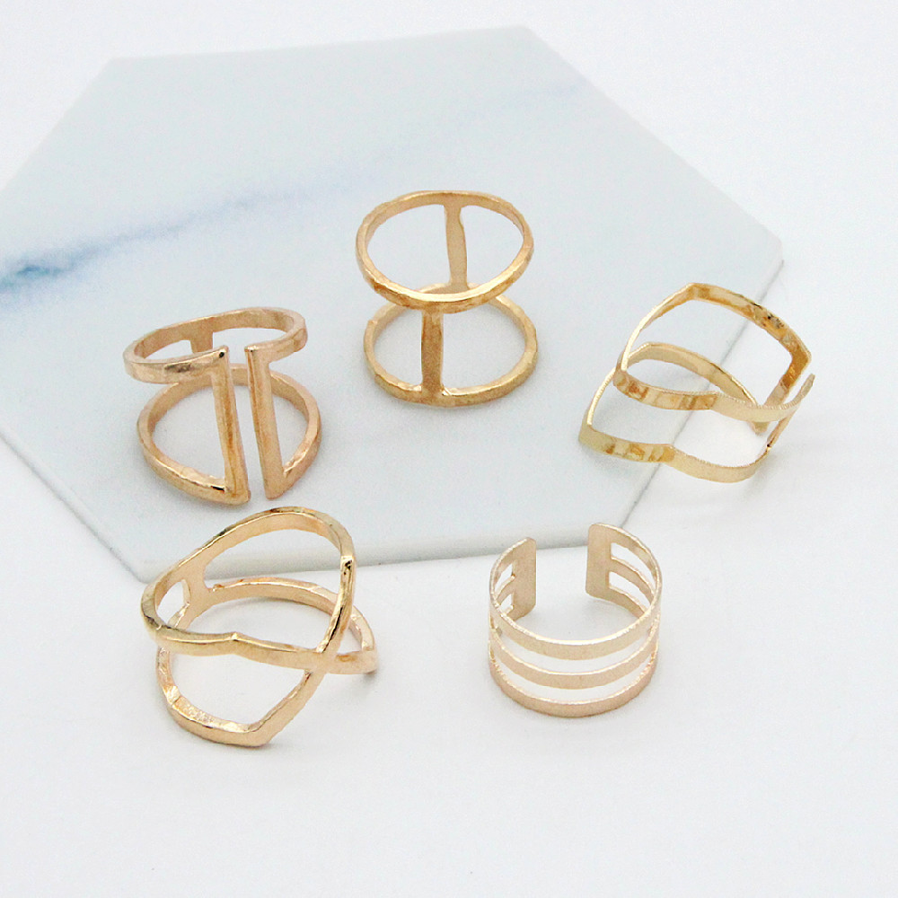 Fashion Personality Cross V Shape Geometric 5 Piece Rings