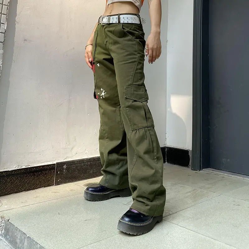 Women's Personalized Print Retro Green Overalls Jeans