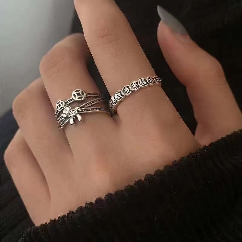 Women's Vintage Distressed Abacus Ring, Adjustable Open Band, Ins Trendy Unique Viral Index Finger Ring