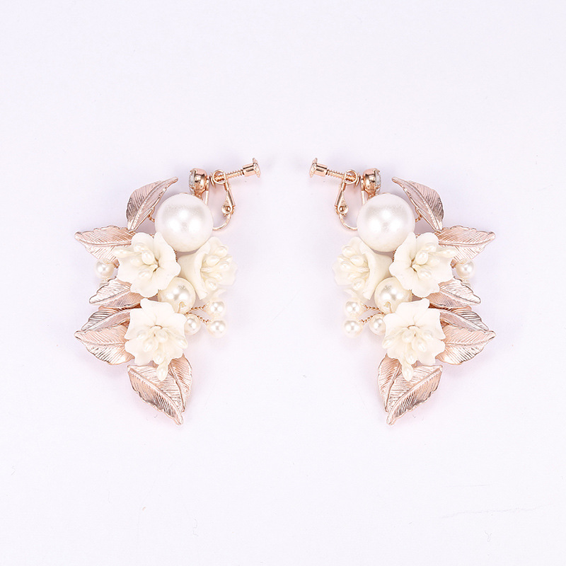 Female Pearl Bride Ceramic Earrings