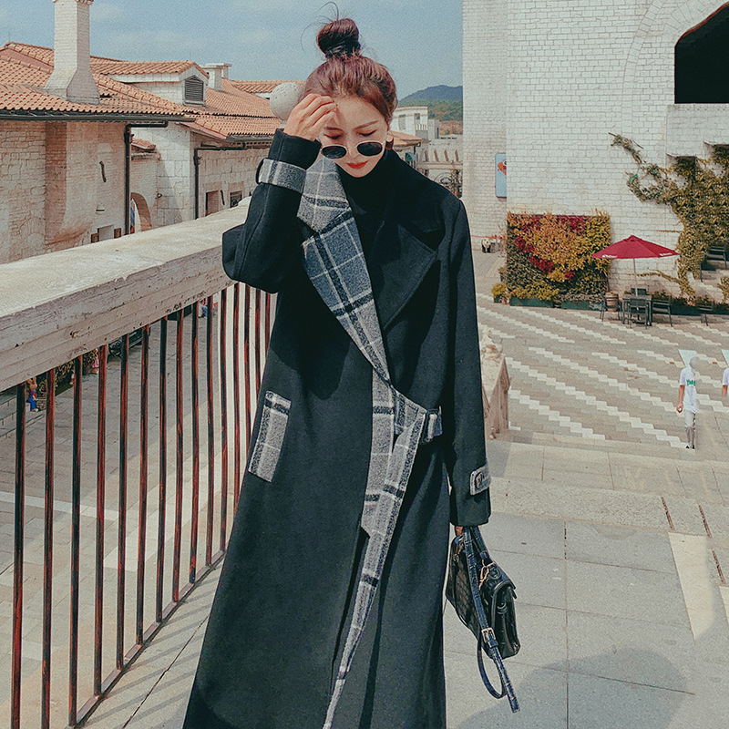 Temperament Design Sense Niche Plaid Stitching Coat