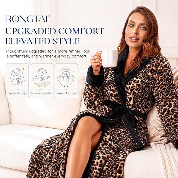 RONGTAI Womens Bathrobe Ladies Fleece Plush Warm Long Robes Nightgown Sleepwear — image 4