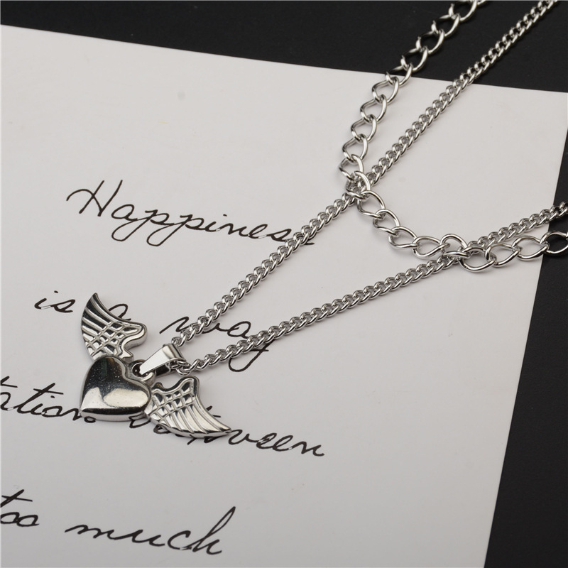 Love Wing Pendant Double Pin Necklace