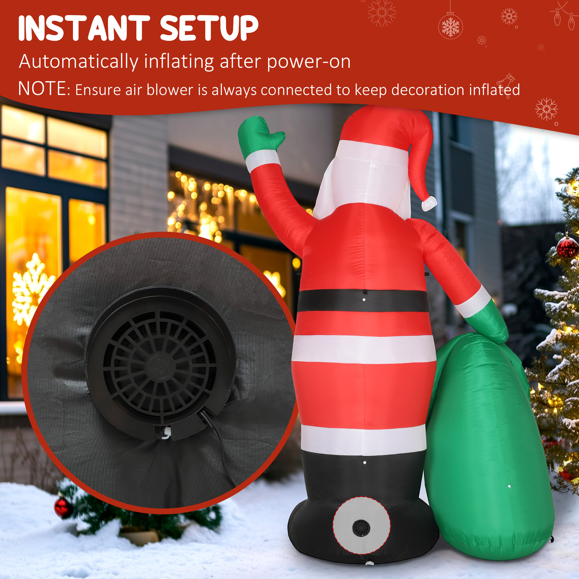 9ft 275 Cm Christmas Inflatable Santa With Bear Sack, Giant
