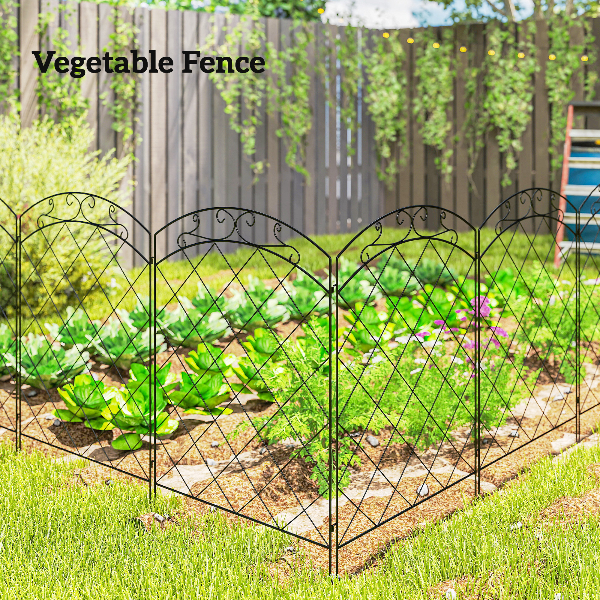 Steel Decorative Outdoor Pole Fence Board Set 4-piece Black-120.5x93x7 — image 6