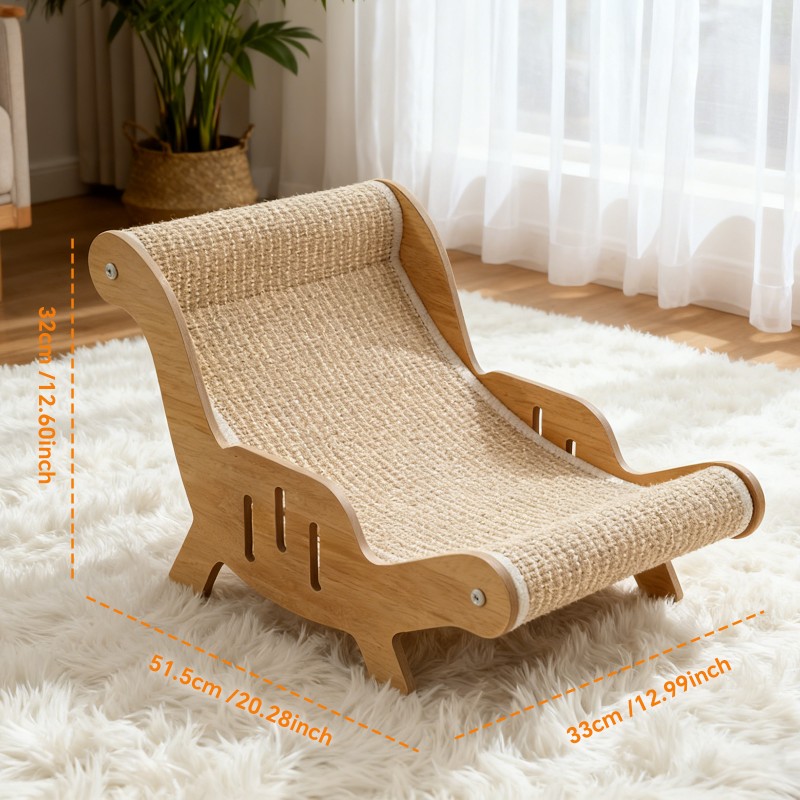 Adjustable Angle Sisal Cat Scratcher Lounge Chair, Wooden Frame,Sisal Scratching Surface, Multi-Angle 2-in-1 Scratching - Lounging
