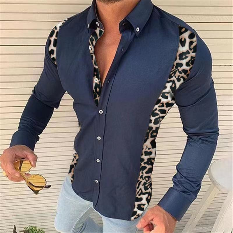 Casual Slim Fashion Long-sleeved Stitching Leopard Shirt