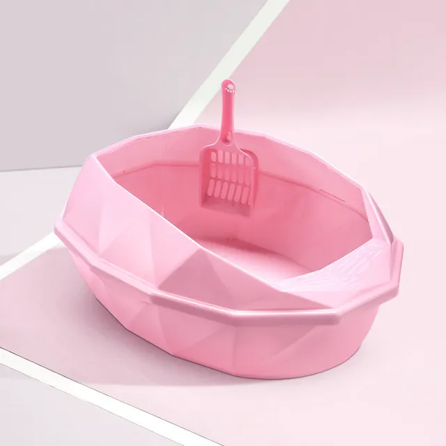 Plastic Anti sputtering Diamond shaped Semi enclosed Cat Litter Box Pink - Shop at LoveMi