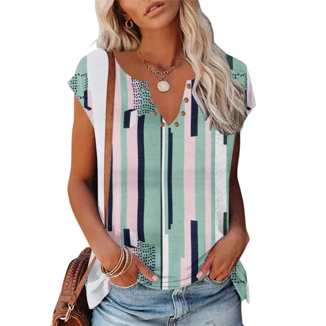 Printed V neck Women's Tank Top Light Green - Shop at LoveMi