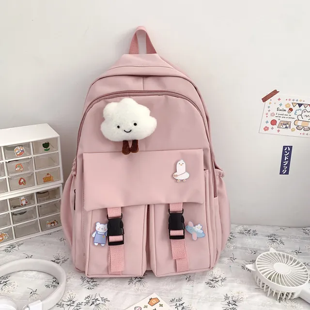 Solid Color Backpack High School College Student School Bag Backpack Pink - Shop at LoveMi