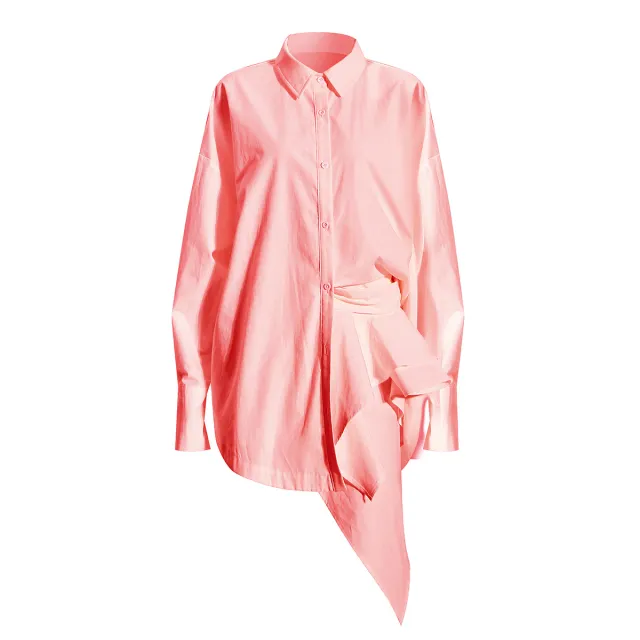 Women's Loose Asymmetric Niche Personality Shirt Pink - Shop at LoveMi