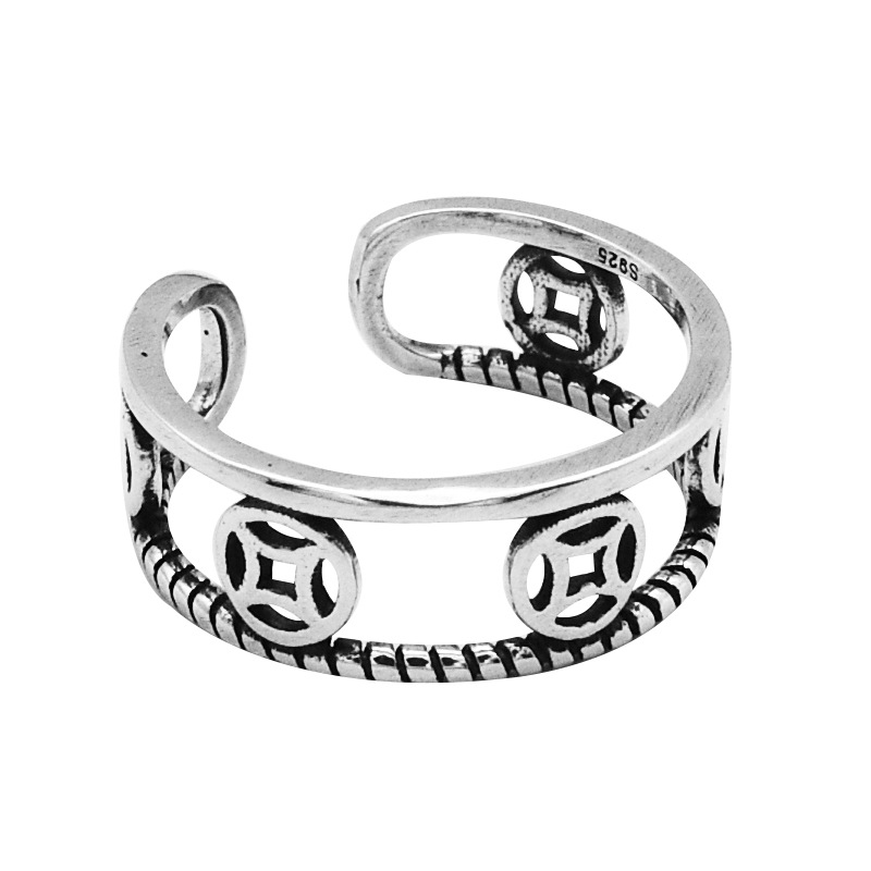 Ins Temperament Cold Wind Jewelry S925 Sterling Silver Vintage Money Ring