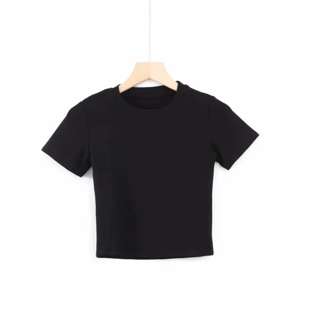 Star Same Round Neck Slim fit Cropped T shirt Basic All match Crop Top Black - Shop at LoveMi