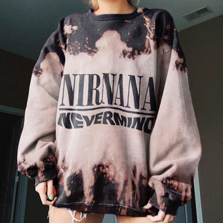 New Women's Tie Dye Letter Print Round Neck Loose Casual Sweater