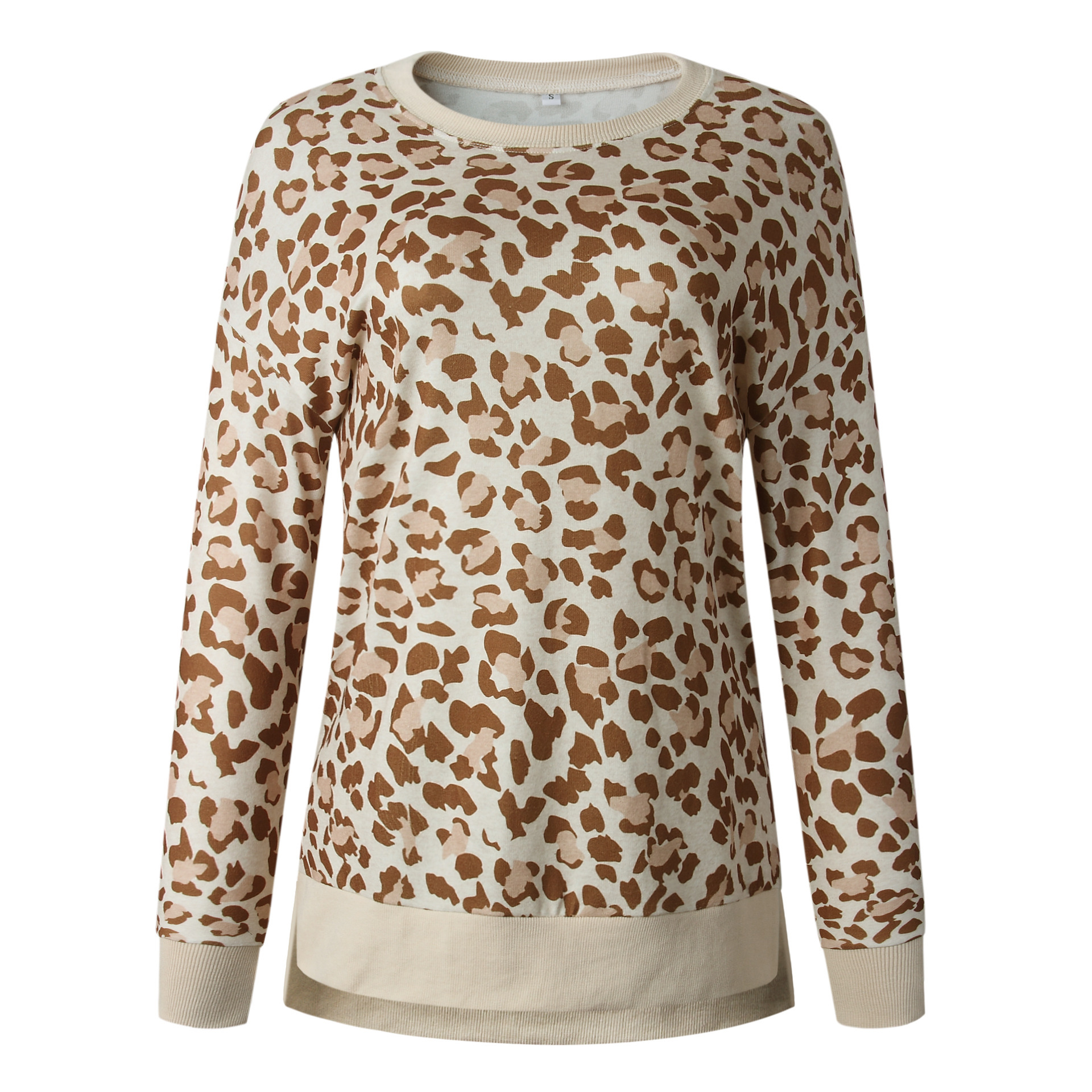 Title 6, Leopard print round neck irregular long-sleeved...