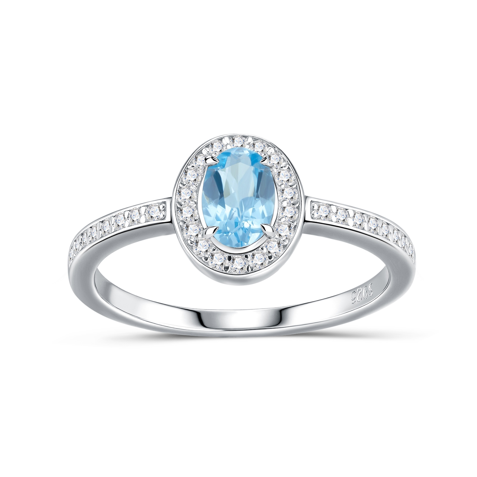 Oval Blue Topaz Sterling Silver Halo Ring