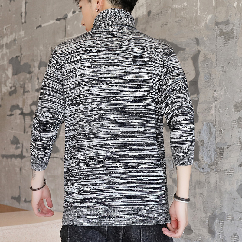 Autumn Men's New Sweater Spot High Collar Plus Velvet Long Sleeve Slim Type