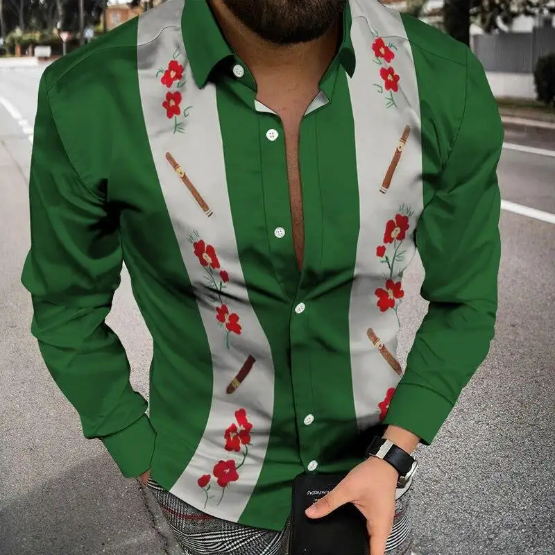 Men's Casual Simple Striped 3D Printed Shirt
