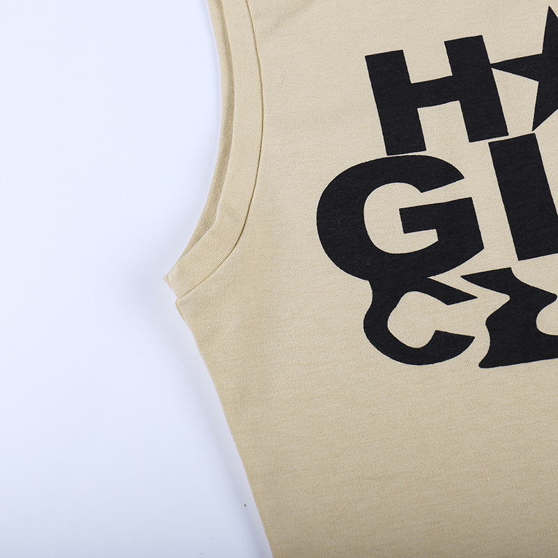 Title 14, Letter Print Sleeveless Short T-shirt Vest For ...