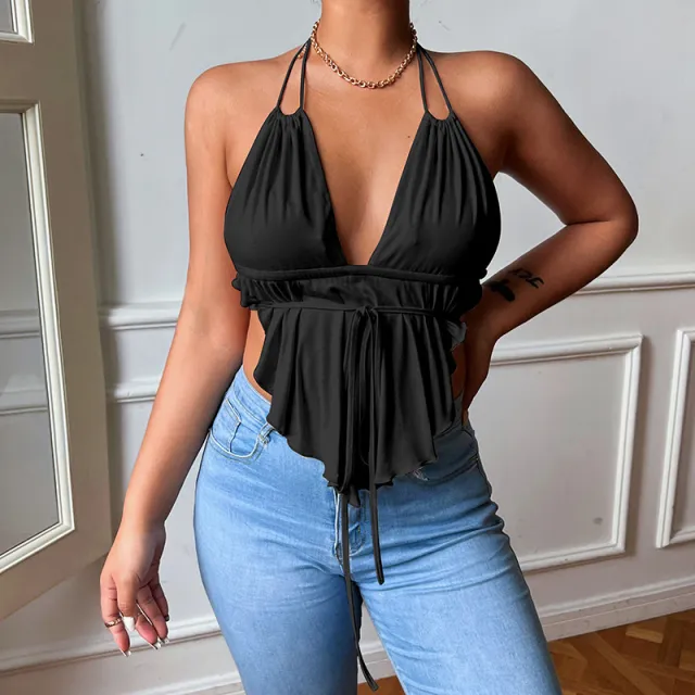 Women's Summer New V neck Camisole Top Black - Shop at LoveMi