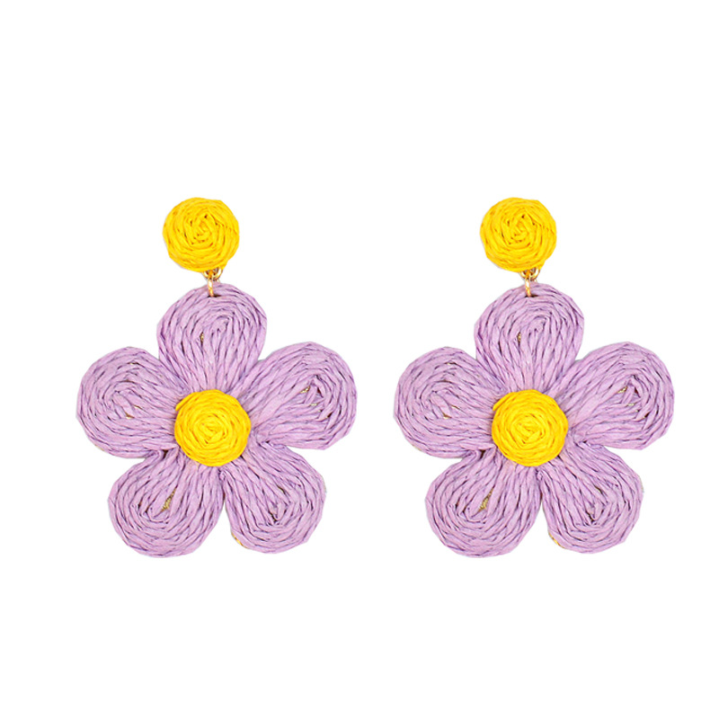 Summer Raffia Rattan Braided Large Flower Earrings