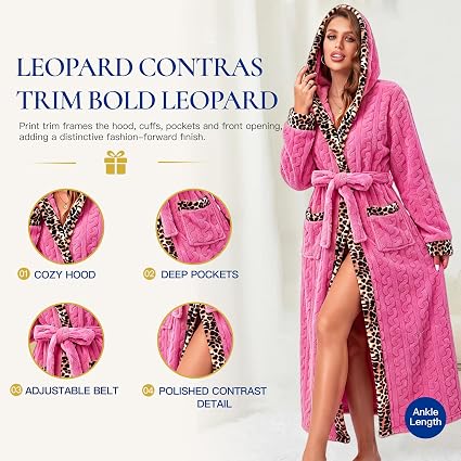 RONGTAI Women's Coral Fleece Long Robe Bathrobe, Jacquard