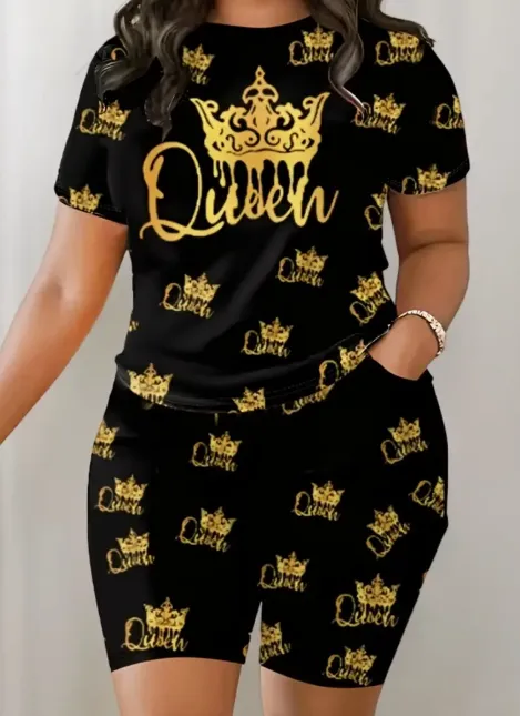 Women'S Two Piece Set Featuring A Stylish Printed T Shirt And Casual Shorts Multicolour - Shop at LoveMi