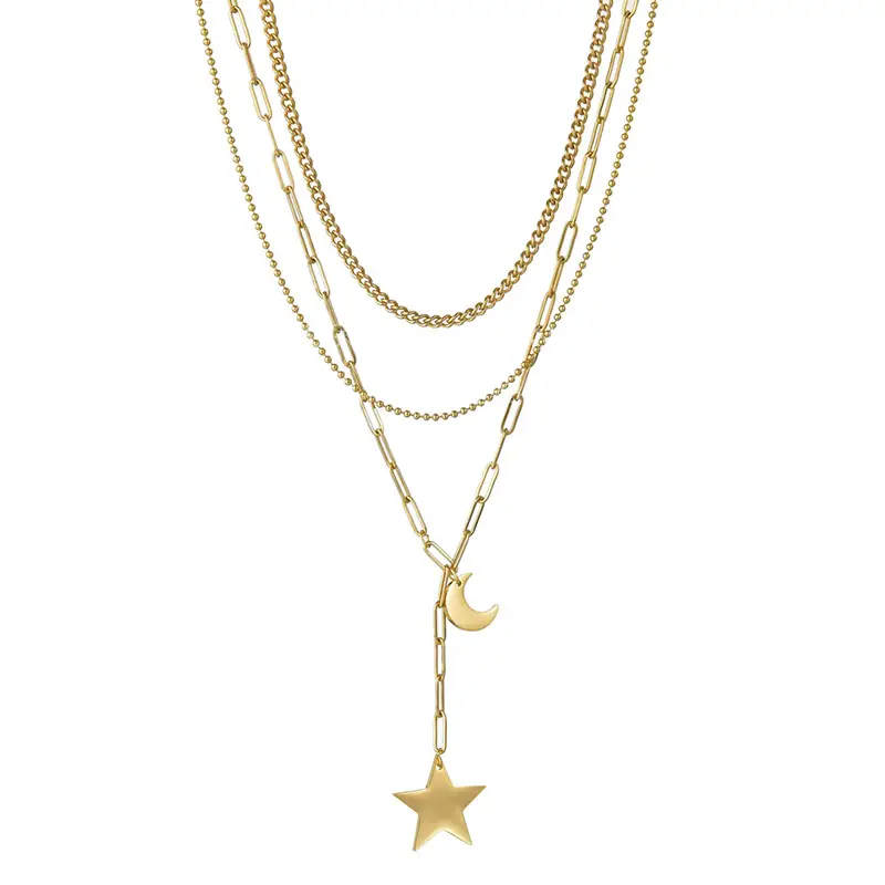 Double-layer Star-moon Jewelry Simple Titanium Steel Necklace Female Niche Design Sense