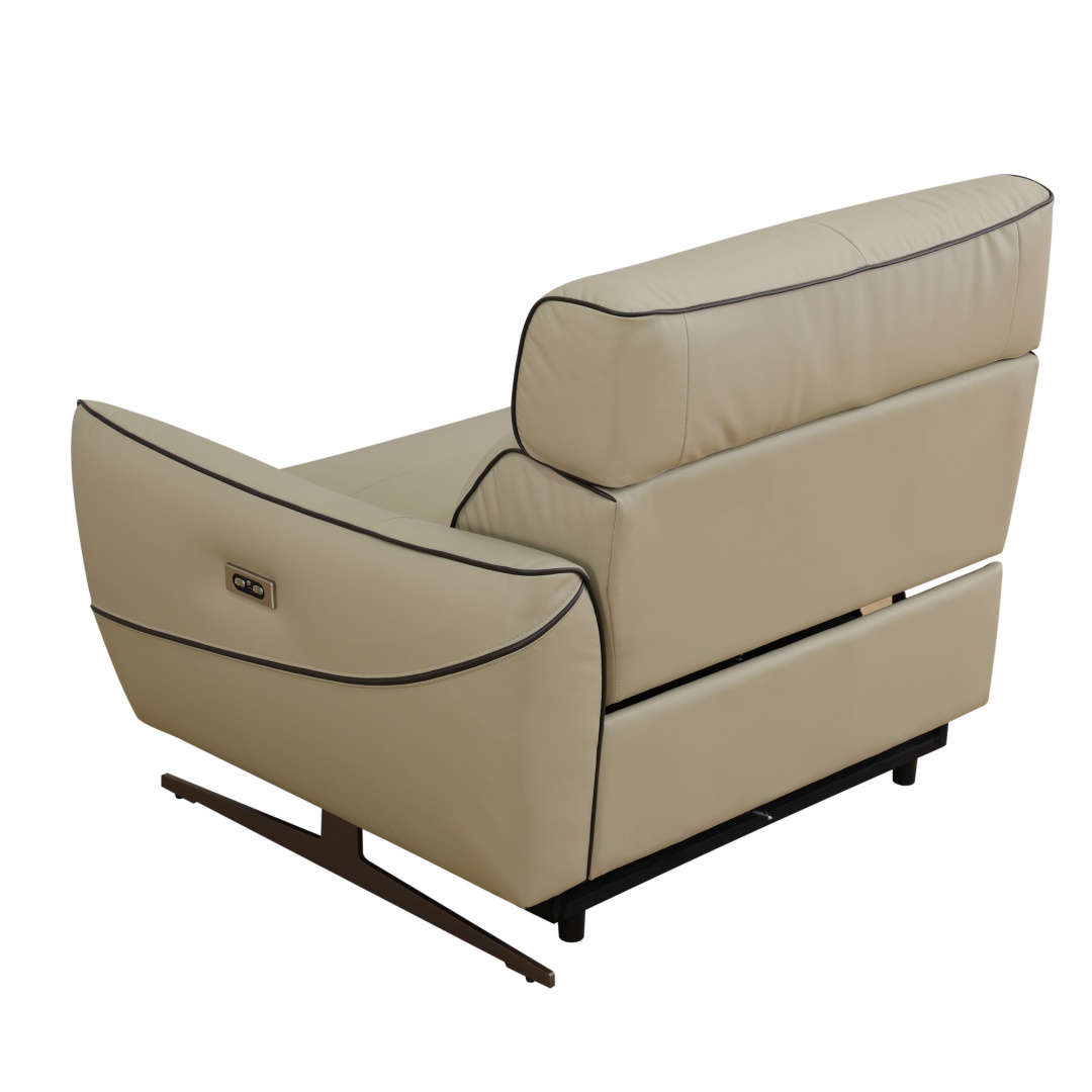 Pickup Only--Beige Top Grain Leather And PVC 3-Piece Living Room Recliner Sofa Set