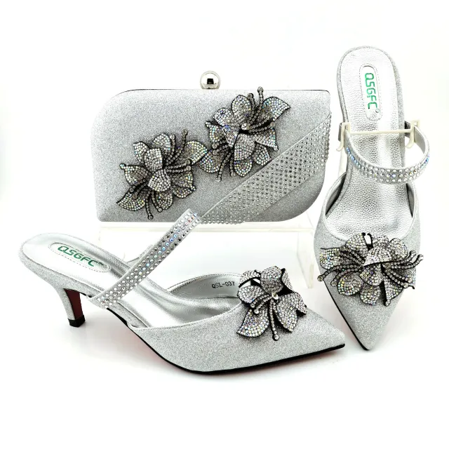 One Word Strap Sandals With Handbag Dinner Bag Pointed High Heels Silver - Shop at LoveMi