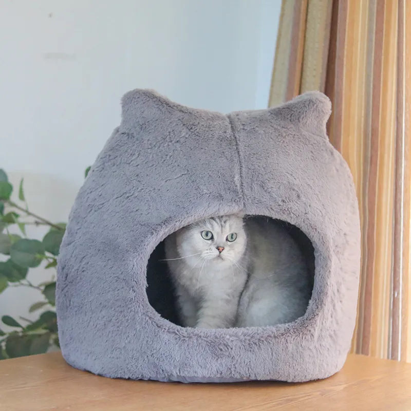 Cat Nest Autumn And Winter Warm Kittens Removable And Washable Cat Bed Semi-closed Cat Ears Cat Nest Four Seasons Universal - Cat Ears Gray
