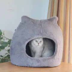 Cat Nest Autumn And Winter Warm Kittens Removable And Washable Cat Bed Semi-closed Cat Ears Cat Nest Four Seasons Universal - Cat Ears Gray - View 1