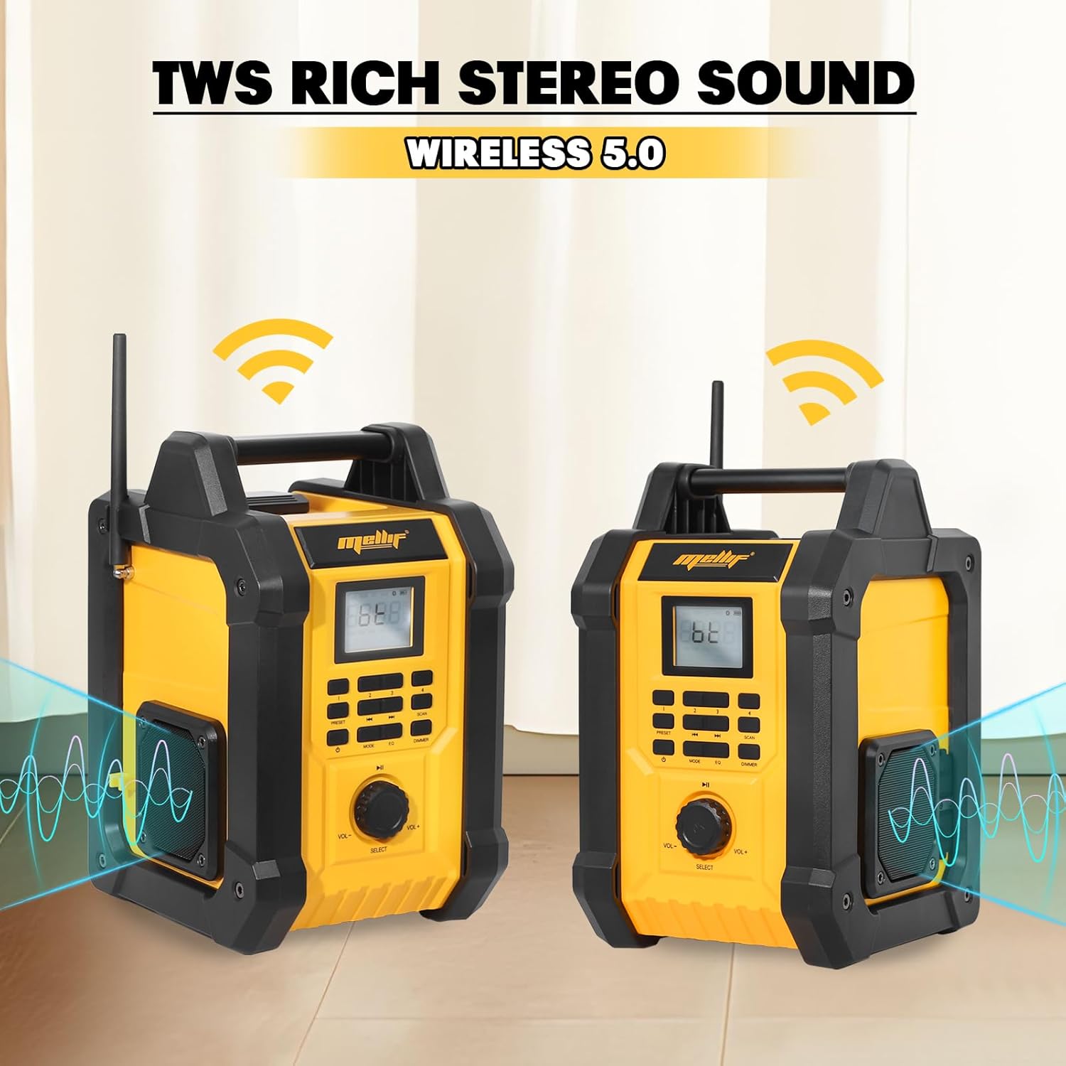 Mellif 18V Jobsite Radio Bluetooth Speaker Comaptible With DEWALT 20V MAX — image 8