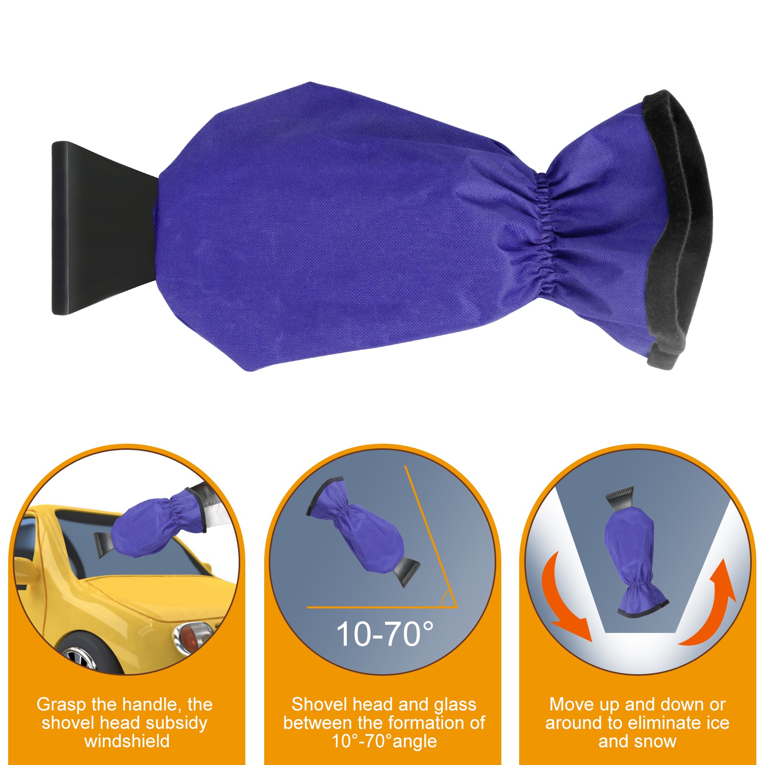 1Pc Ice Scraper Glove Car Windshield Snow Scraper Remover Glove Lined Of Fleece Winter Ice Scraper Mitt Keep Warm image 4