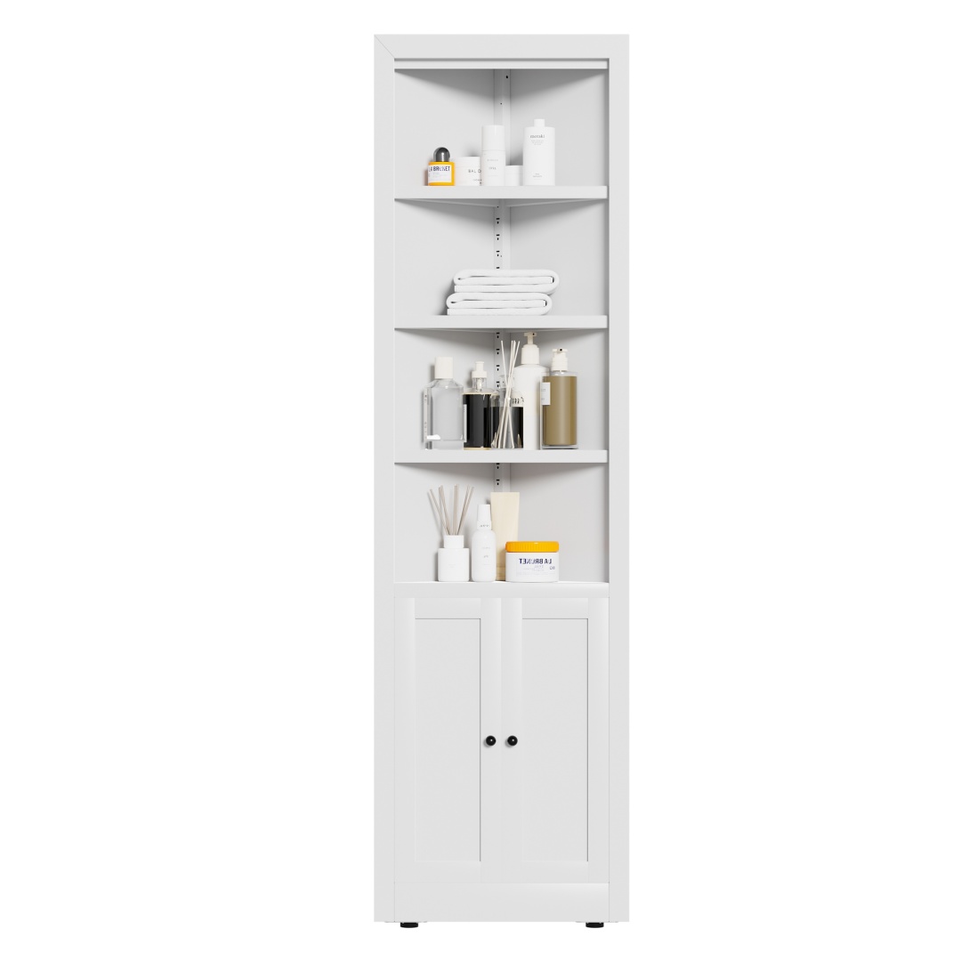 71in Tall Corner Storage Cabinet With 2 Doors, 5-Tier Metal Cabinet With Adjustable Shelves, Freestanding Kitchen Storage For Pantry, Living Room, Bathroom, Laundry Room, Space Saving Furniture, White