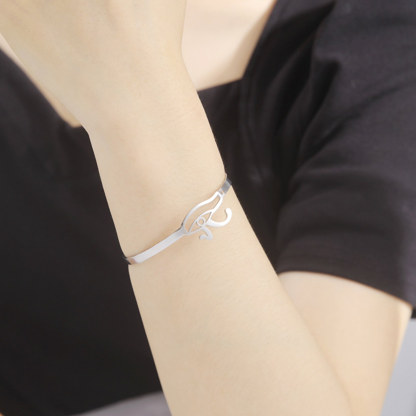 Titanium Steel Horus Eye Open-ended Bracelet Opening Ring Set