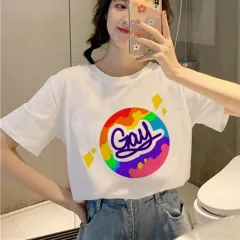 Personality Couple Wear Rainbow Letter Print Casual Short Sleeve T-Shirt - 10 Style - View 1