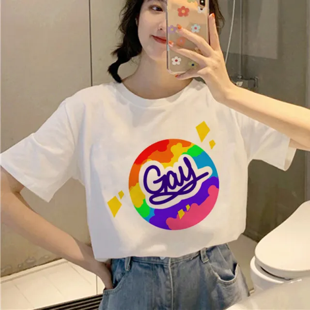 Personality Couple Wear Rainbow Letter Print Casual Short Sleeve T Shirt 10 Style - Shop at LoveMi