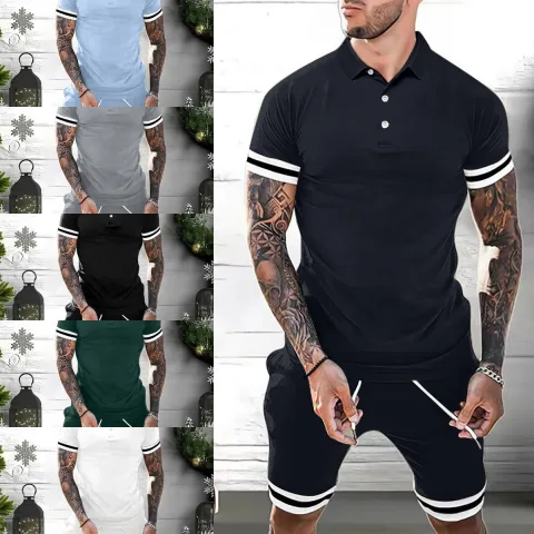 Mens Short Sets 2 Piece Outfits Polo Shirt Fashion
