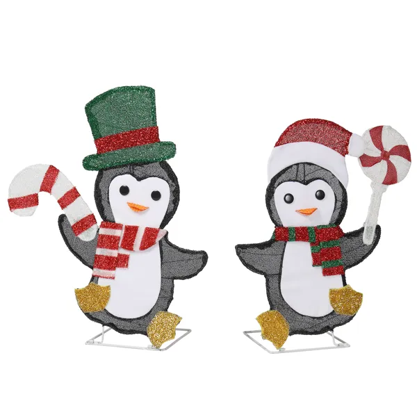 Set Of 2 Lighted Penguin And Candy Cane Christmas Decorations, Pre lit 2D Holiday Decor With 80 Warm White LED Lights For Xmas Outdoor Indoor Decor... 2Pcs - Shop at LoveMi