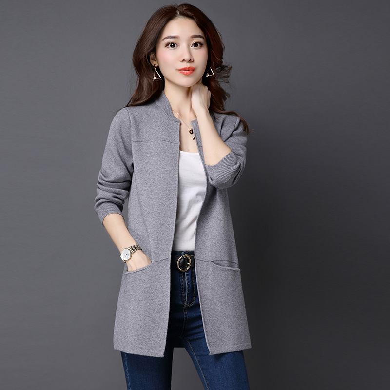 Knitted Women's Cardigan Was Thin Solid Color Sweater Coat Shawl